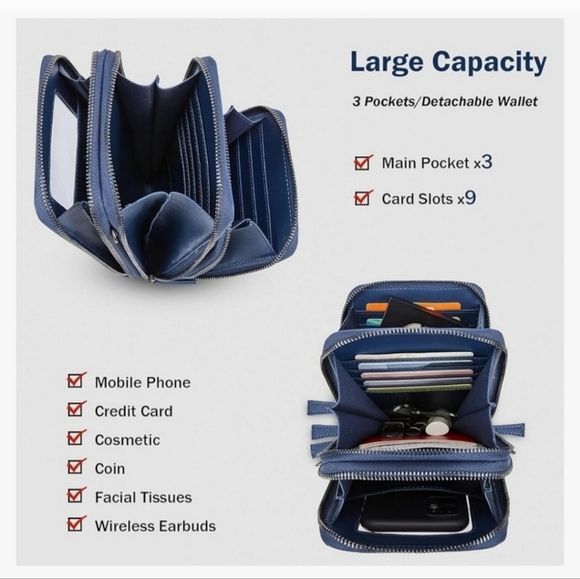 ECOSUSI Blue Crossbody/Satchel/Wristlet Bag, Versatile - Picture 12 of 15